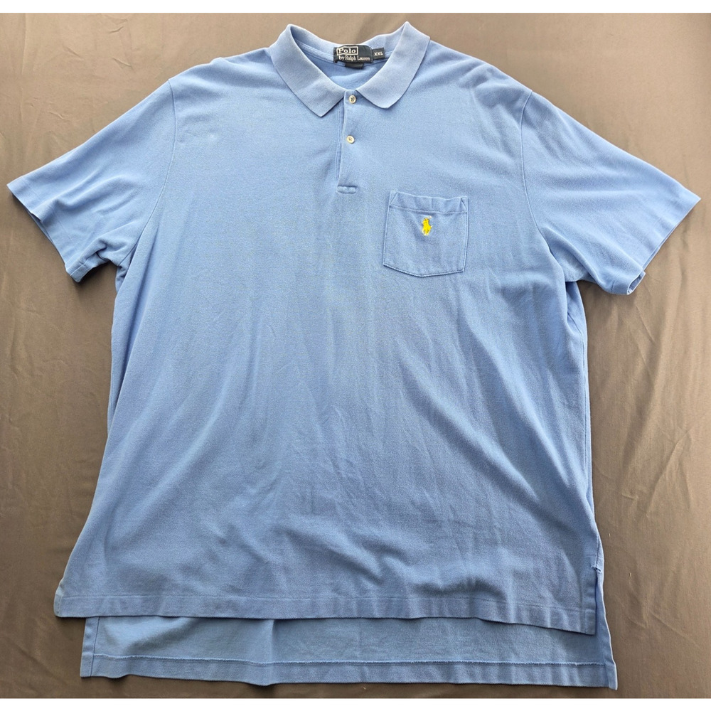 Polo Ralph Lauren Blue 100% Cotton Short Sleeve Polo Pocket Shirt Men's XXL Logo